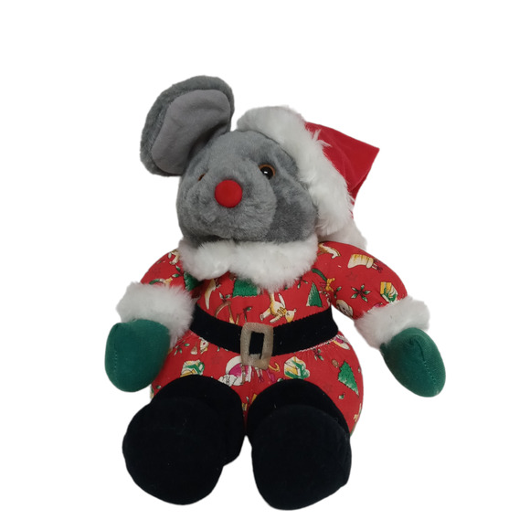🐭 Vintage Santa Mouse Plush Stuffed Animal Christmas Holiday Decor 🎄🎅🏻 - Picture 2 of 9
